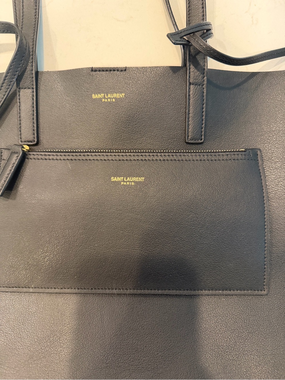 Saint Laurent Black Leather Messenger Bag with Gold Logo - Picture 6 of 9